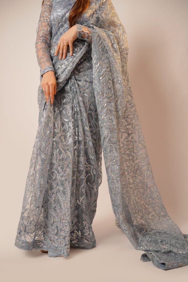 Ashy Mist Saree - Image 4